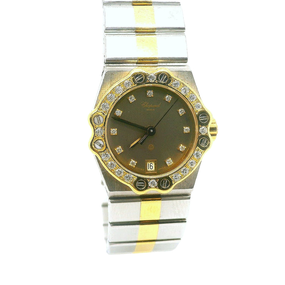 chopard-damenuhr-brillanten-frontal-haengend-quarz-Gold-juwelier-risch