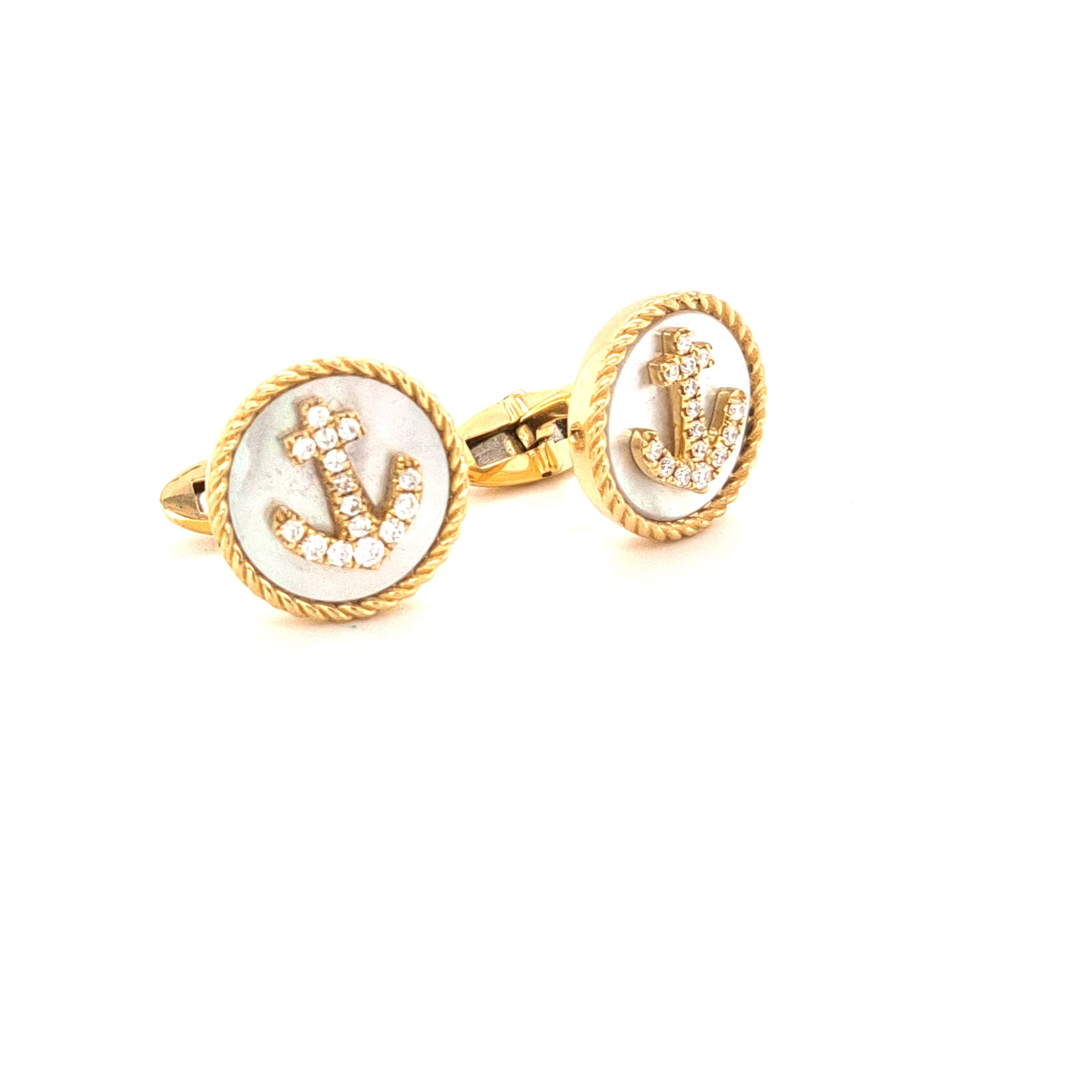 manschettenknoepfe-gelbgold-brillanten-perlmut-ankermotiv-juwelier risch