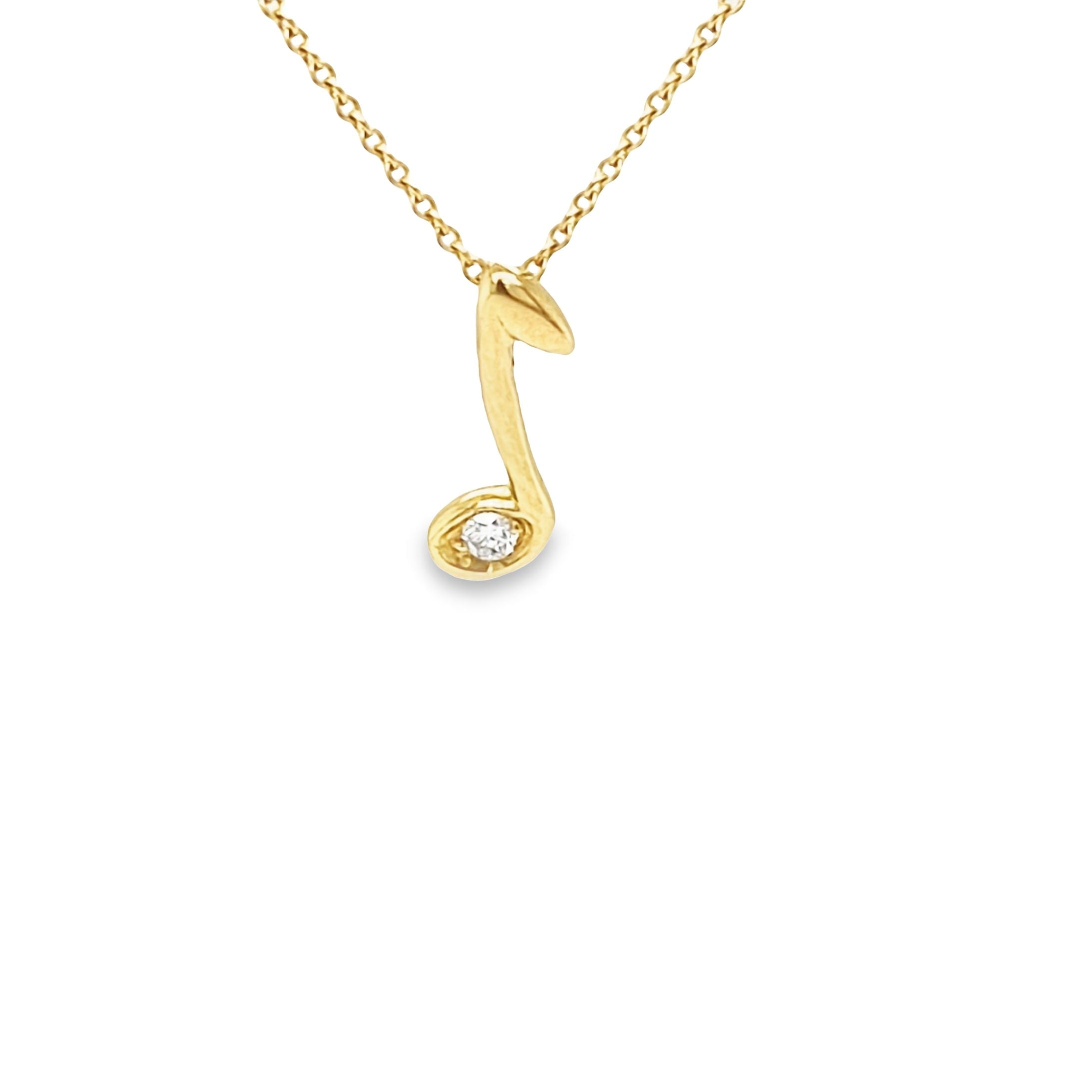 kleine note mit brillant in gelbgold als ahaenger zu tragen an kettchen