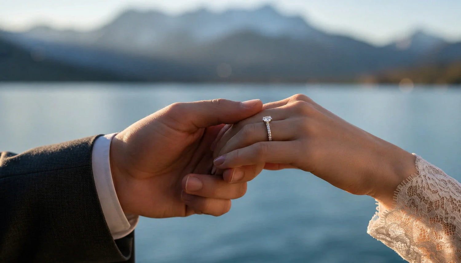 Hände hochzeitspaar mit Brillantring