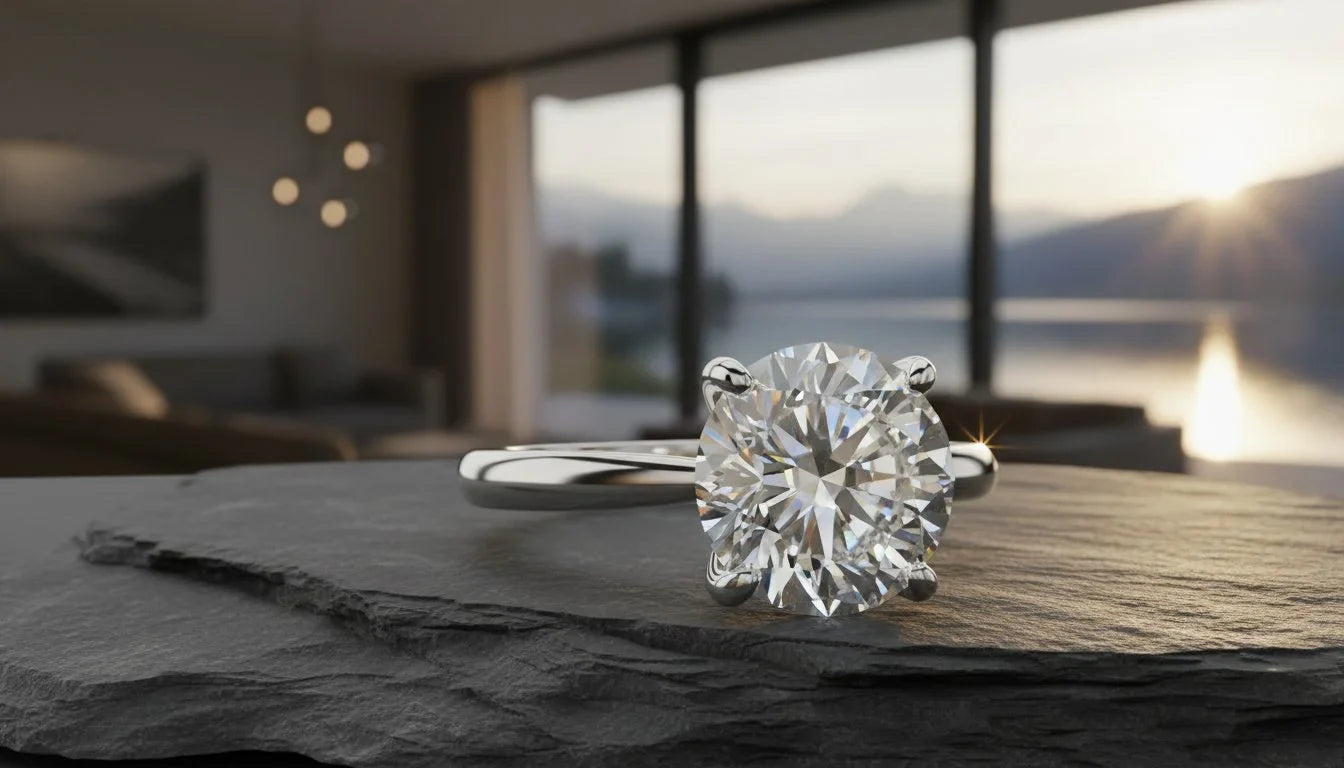 weißgold diamantring auf Schieferplatte