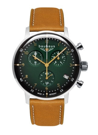 uhr bauhaus aviation, stoppuhr, chrono, leuchtzeiger, leuchtindexe, quarz, gruenes zbl, juwelier-risch