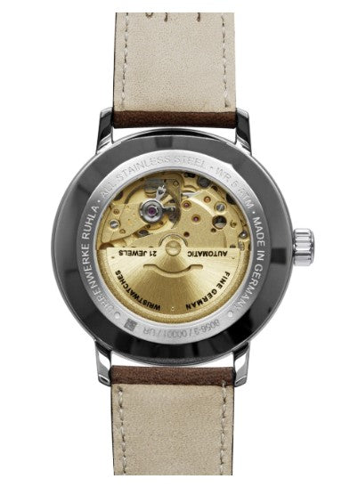 uhr zeppelin, automatik, glasboden, lederband, juwelier-risch