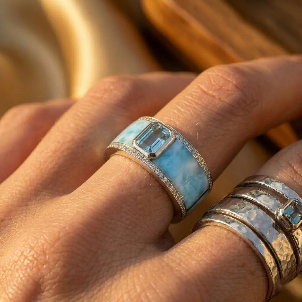 Larimar Aquamarin Ring Weißgold