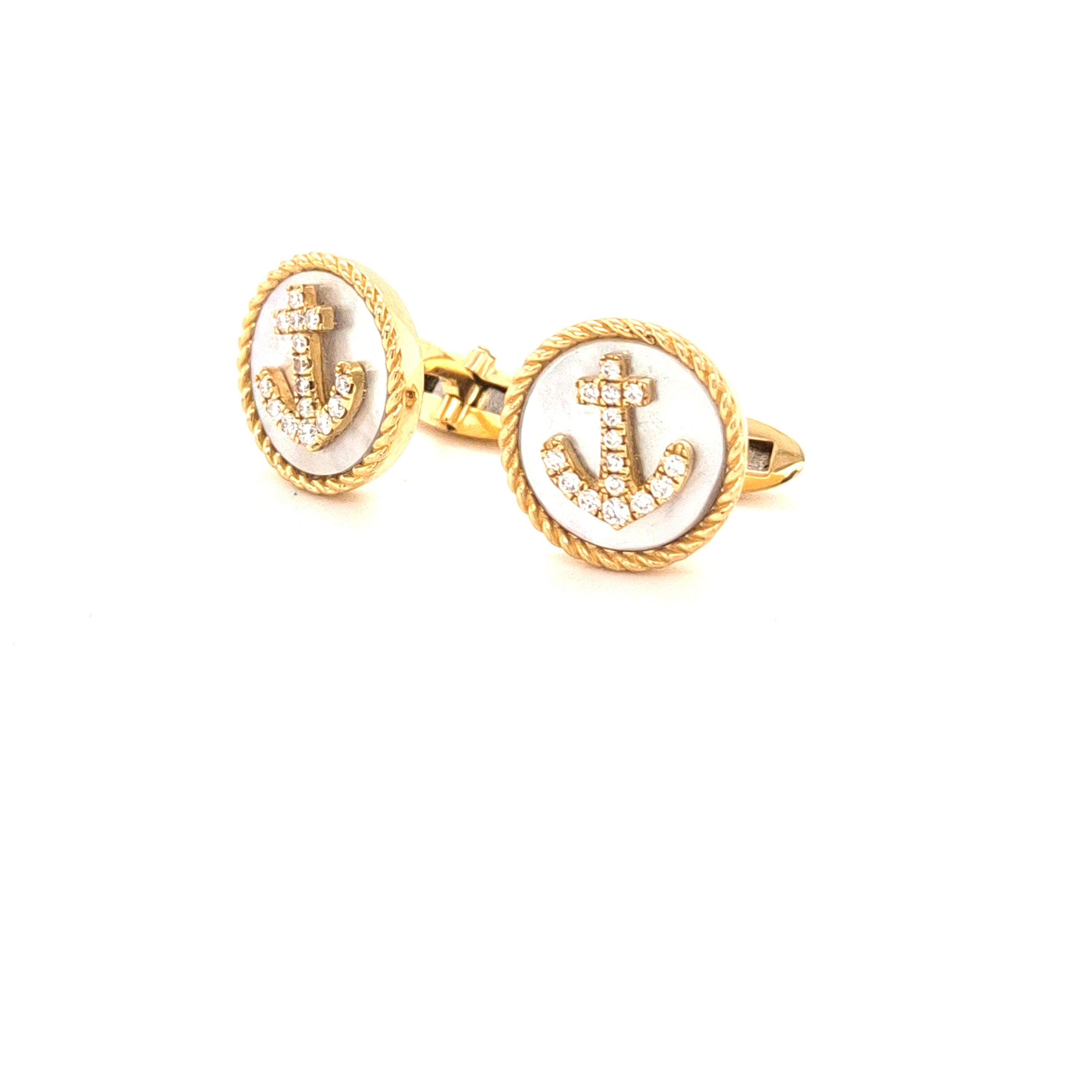 manschettenknoepfe-gelbgold-brillanten-perlmut-ankermotiv-juwelier risch