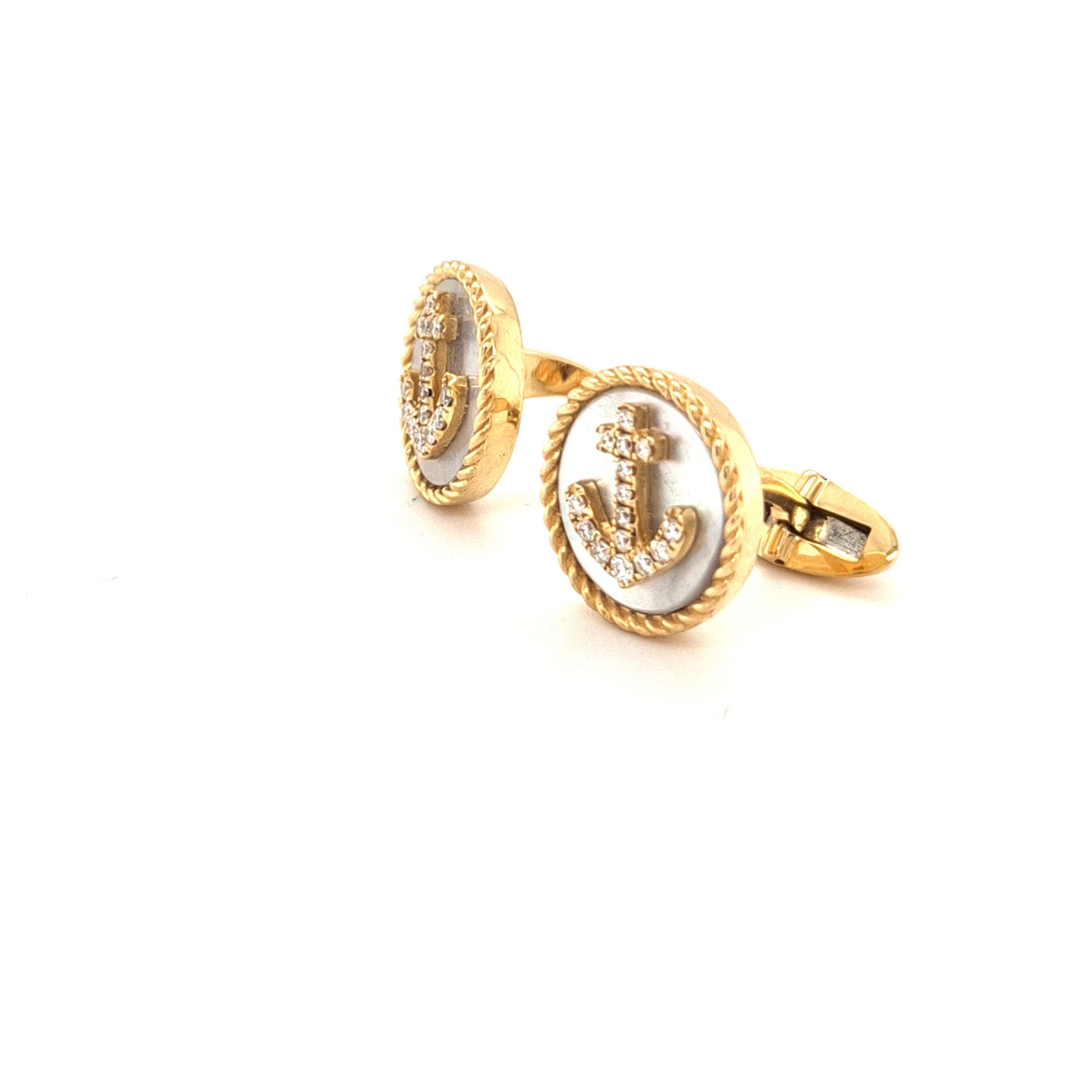 manschettenknoepfe-gelbgold-brillanten-perlmut-ankermotiv-juwelier risch