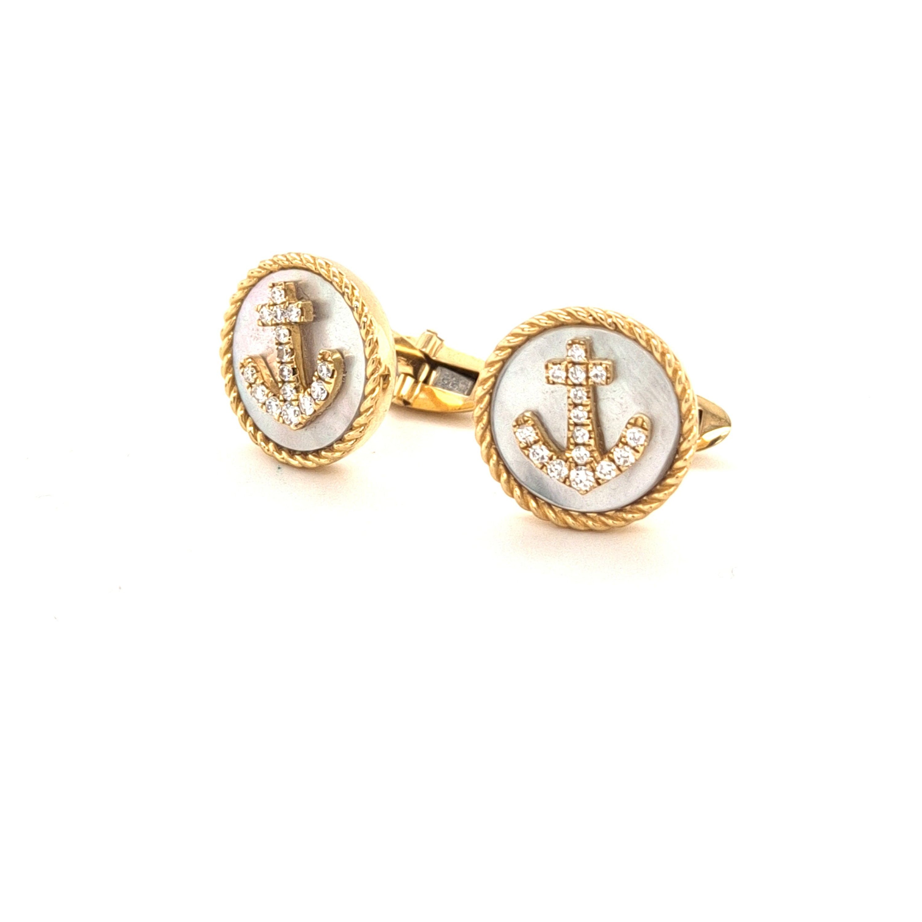 manschettenknoepfe-gelbgold-brillanten-perlmut-ankermotiv-juwelier risch