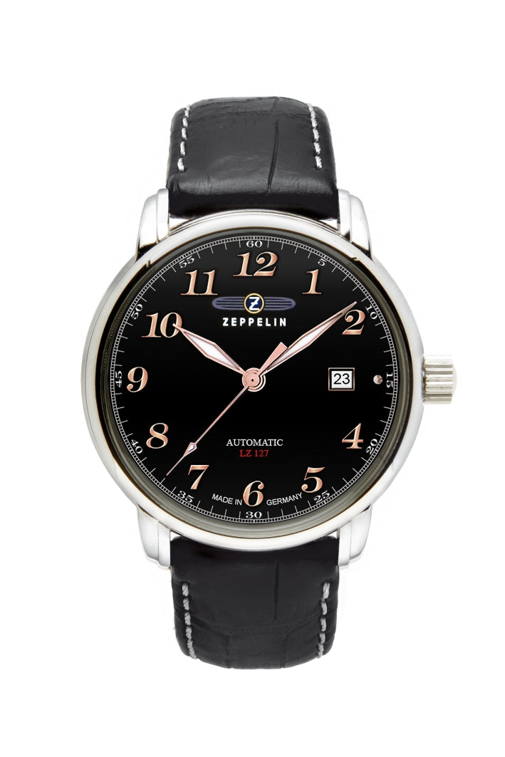 zeppelin-uhr-7656-2-Automatic-Edelstahl-lederband-schwarz-juwelier-risch-leuchtzeiger-Zifferblatt-schwarz