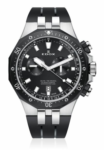 EDOX Uhr ind Edelstahl mit Kautschukband, schwarz, silbernes Gehäuse, mit Stopdrückern
Referenz 10109-357NCA-NIN